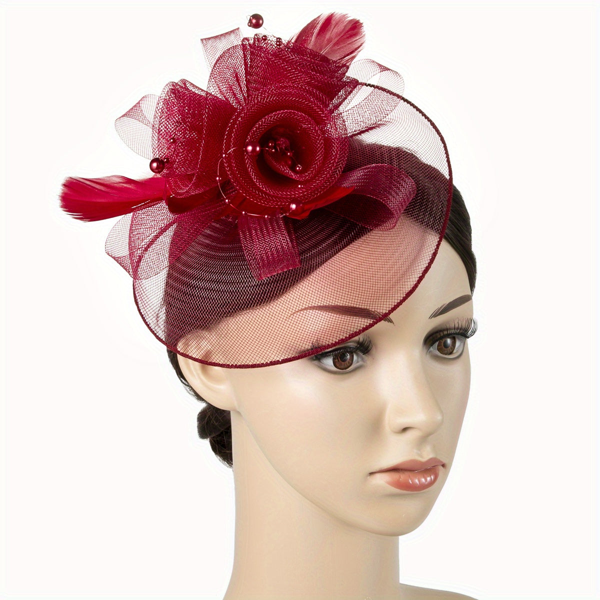 Women's Mesh Flower Faux Feather Fascinator for Tea Party Wedding Derby Hat