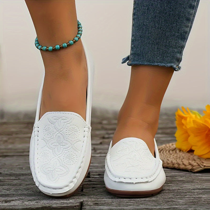Women's Embroidered Slip-On Loafers Flat Casual Shoes All-Season