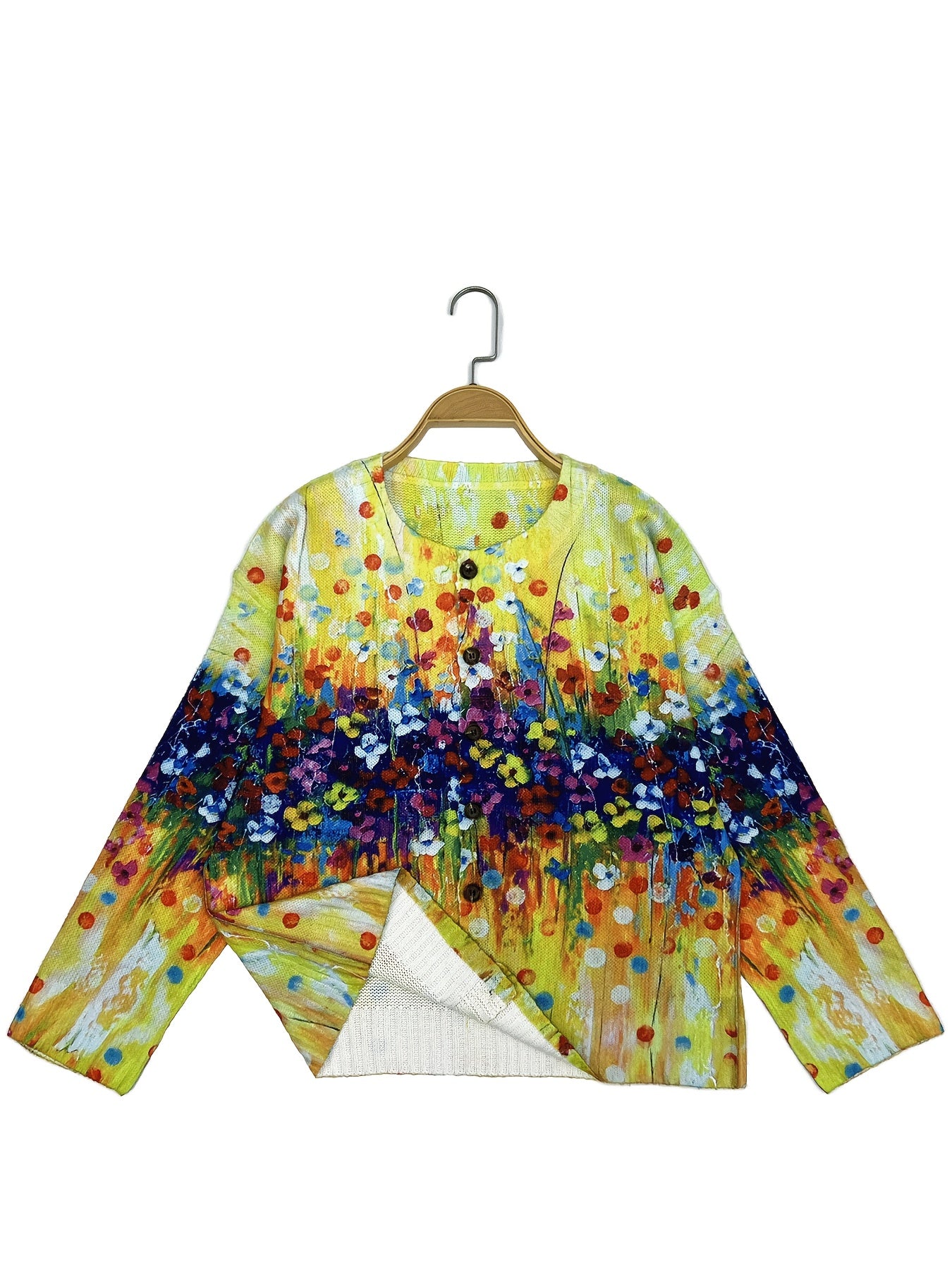 Cárdigan de mujer talla grande con estampado floral, suéter ligero de primavera y otoño con abertura frontal