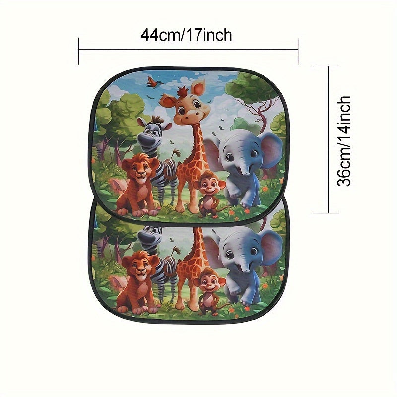 2-Pack Cartoon Animal Nylon Car Sunshades Universal Fit Window Curtains Cooling Insulation Shades