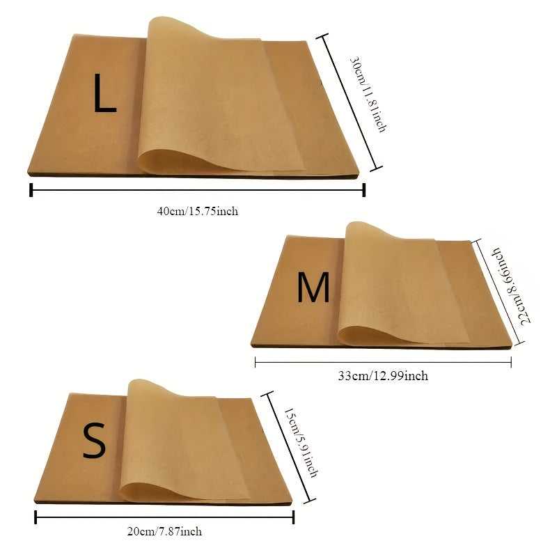 100 dona O'zgaruvchan bo'lmagan pishirish qog'ozlari, yopishmaydigan, ovqat uchun xavfsiz, pech va gril uchun