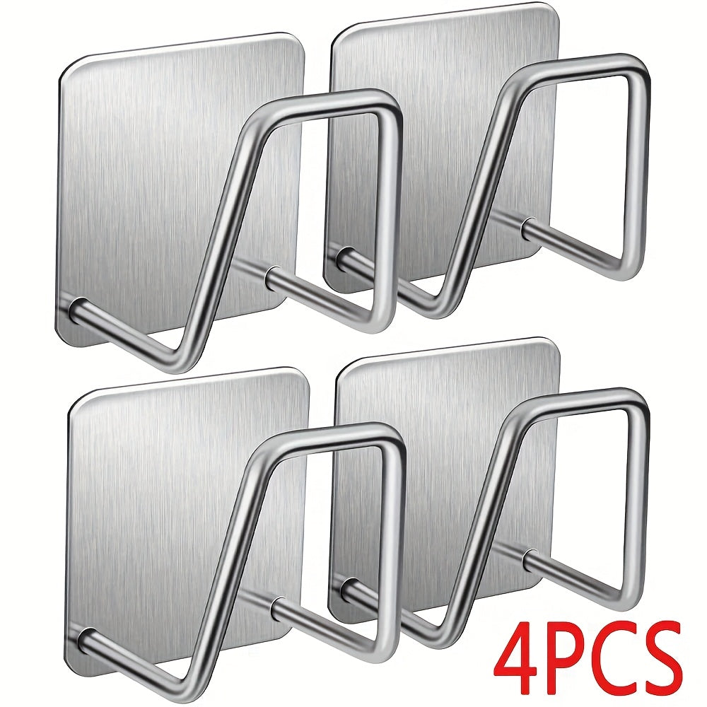 Set of 4 Stainless Steel Wall Mounted Organizers with Hooks and Sink Drain Rack