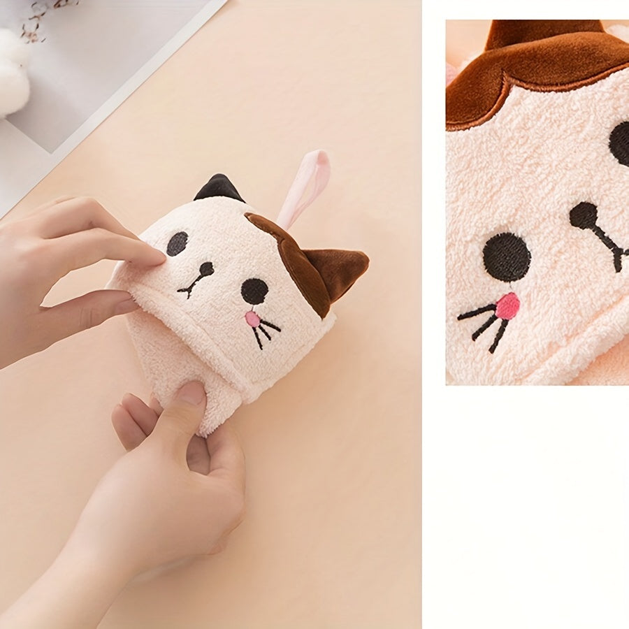 Cat Towel Soft Coral Fleece Hand Towel for Bathroom and Kitchen 44cm x 20cm