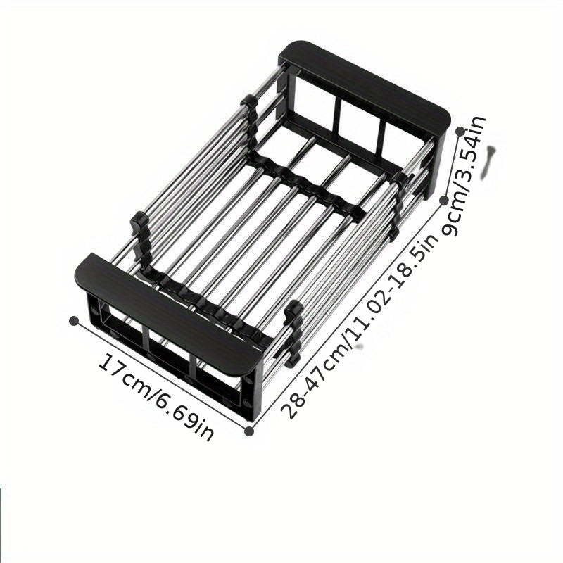 Retractable Stainless Steel Kitchen Drain Rack Sink Shelf for Dishes and Utensils