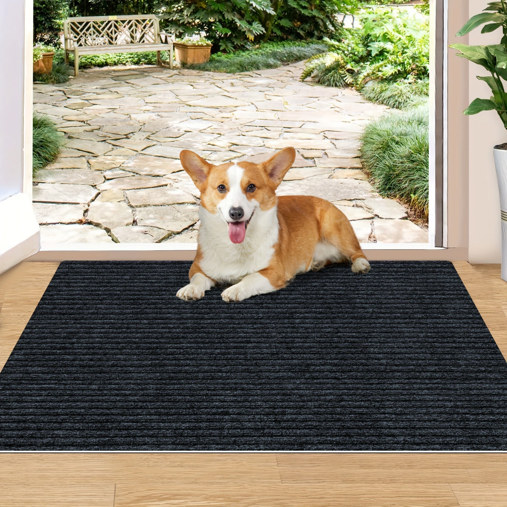 Striped Non-Slip Absorbent Doormat for Entrance, Balcony, or Patio