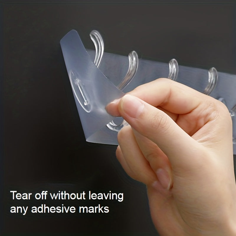 Transparent Wall Mounted Coat Hooks 6-Row Waterproof Adhesive Utility Hooks for Bathroom Closet Door