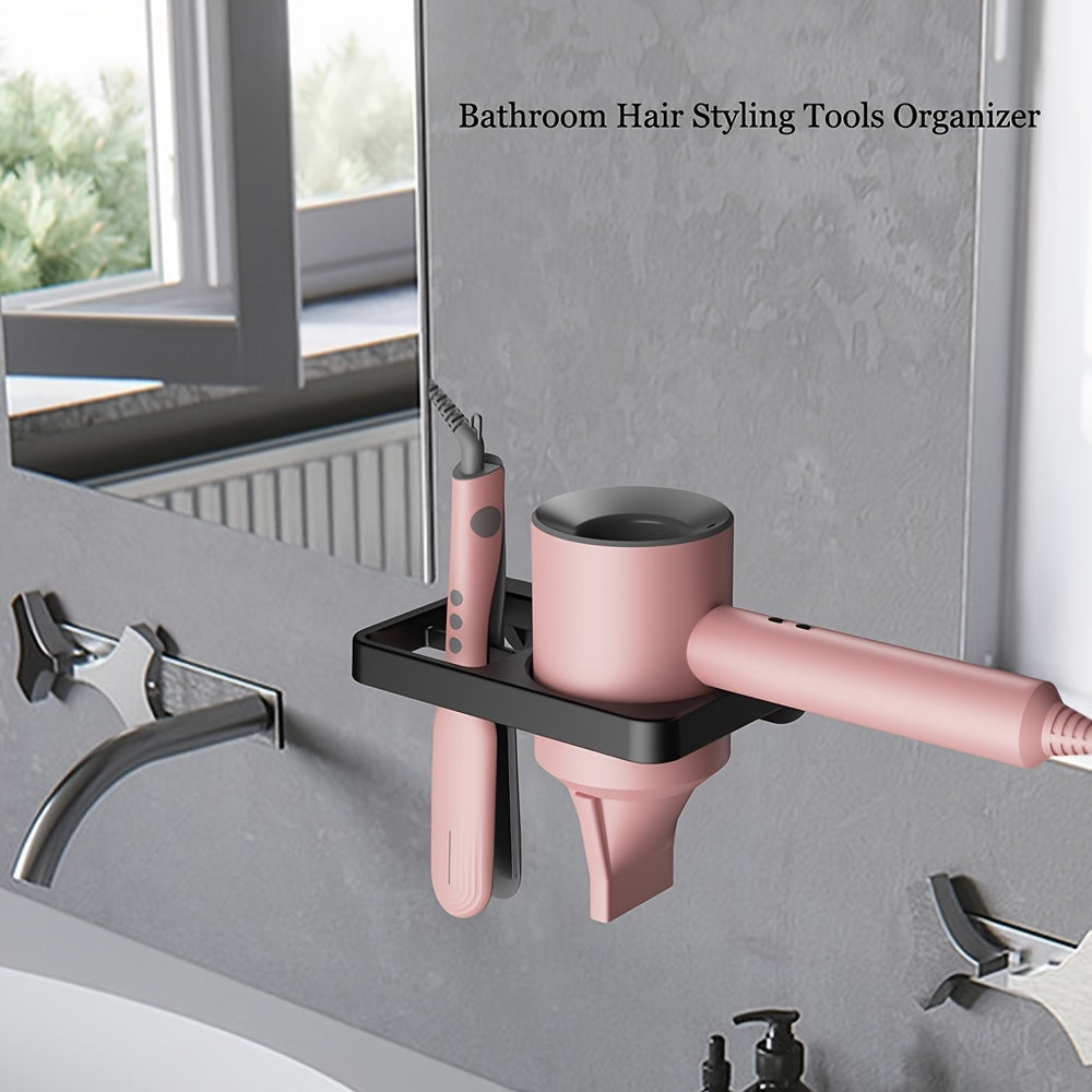 Wall-Mounted Hair Dryer and Flat Iron Rack with Cable Management