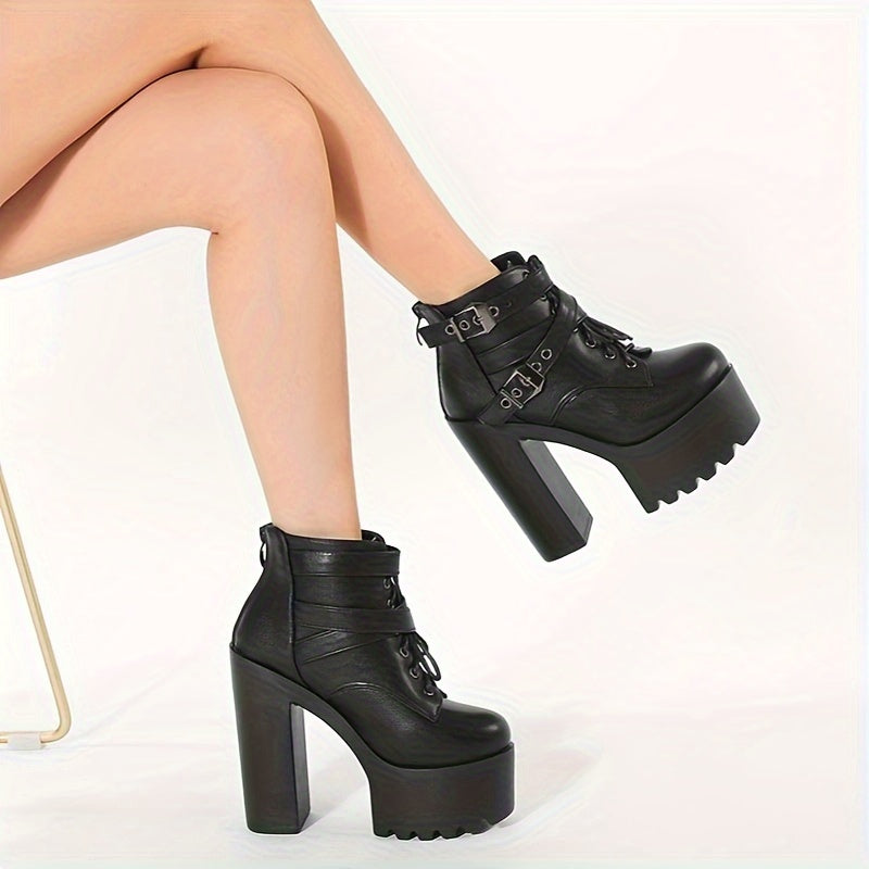 Women's Short Boots Thick Sole Buckle Heeled Nightclub Shoes