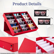Women's Jewelry Storage Box with 18 Slots for Eyeglasses Artificial Leather Stand Purple Red Blue-Grey