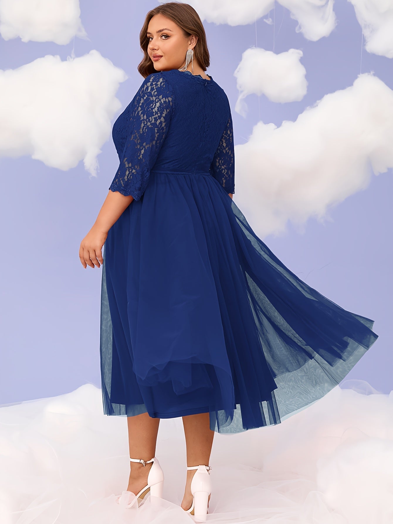 Plus Size Women's Black Lace Evening Gown Formal Party Dress Flared Hem