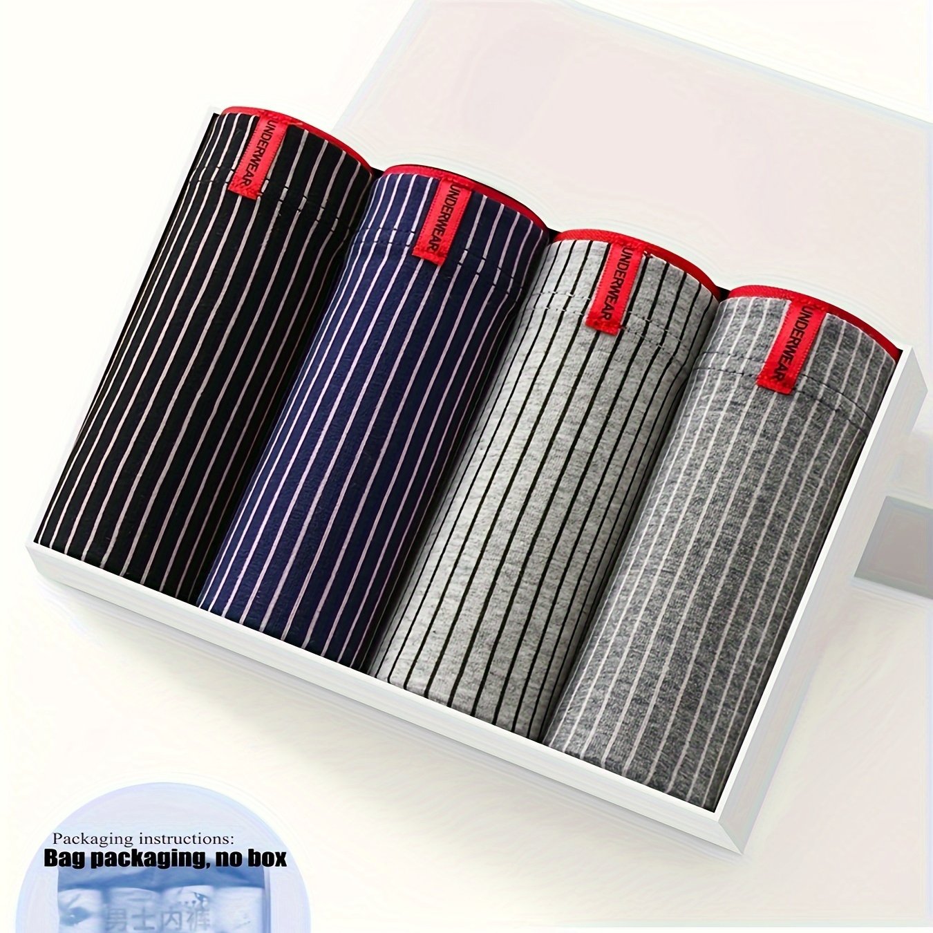 Men's Cotton Boxer Briefs 4-Pack Striped Breathable Soft Stretchy Shortie Underwear