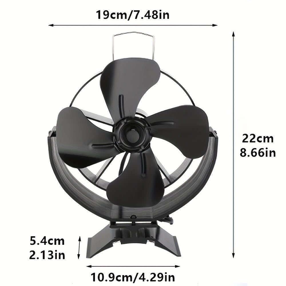Wood Burning Stove Fan 4-Blade Heat Powered Silent Motor for Gas Pellet Log Stoves