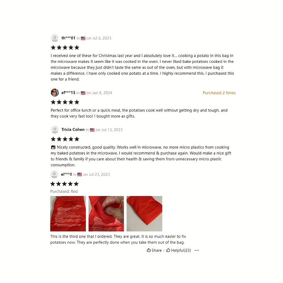 Microwave Potato Cooker Bag for Baking Potatoes Corn and Vegetables Durable Heat-Resistant Rectangular Pouch with Handle