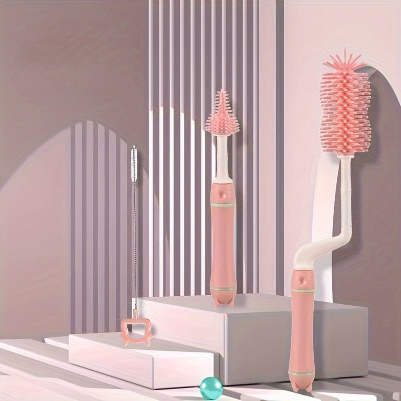 Kit de limpieza de biberones con cepillos para tetina y pajilla, cepillo de silicona de grado alimenticio y mango de metal para nuevas mamás