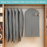 Gray Foldable Non-Woven Garment Bag with Zipper for Travel and Closet Storage