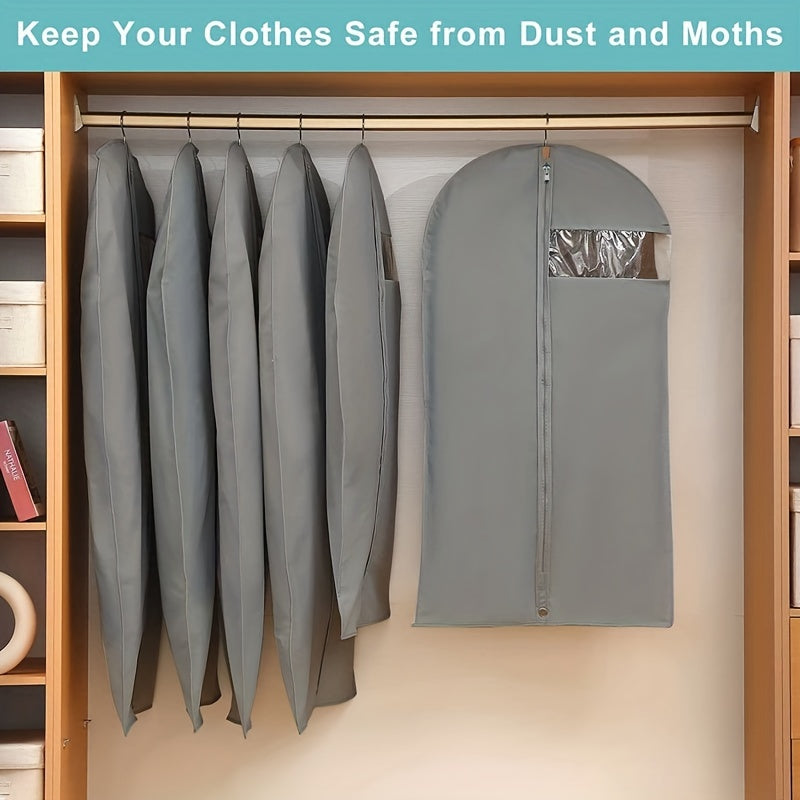 Gray Foldable Non-Woven Garment Bag with Zipper for Travel and Closet Storage