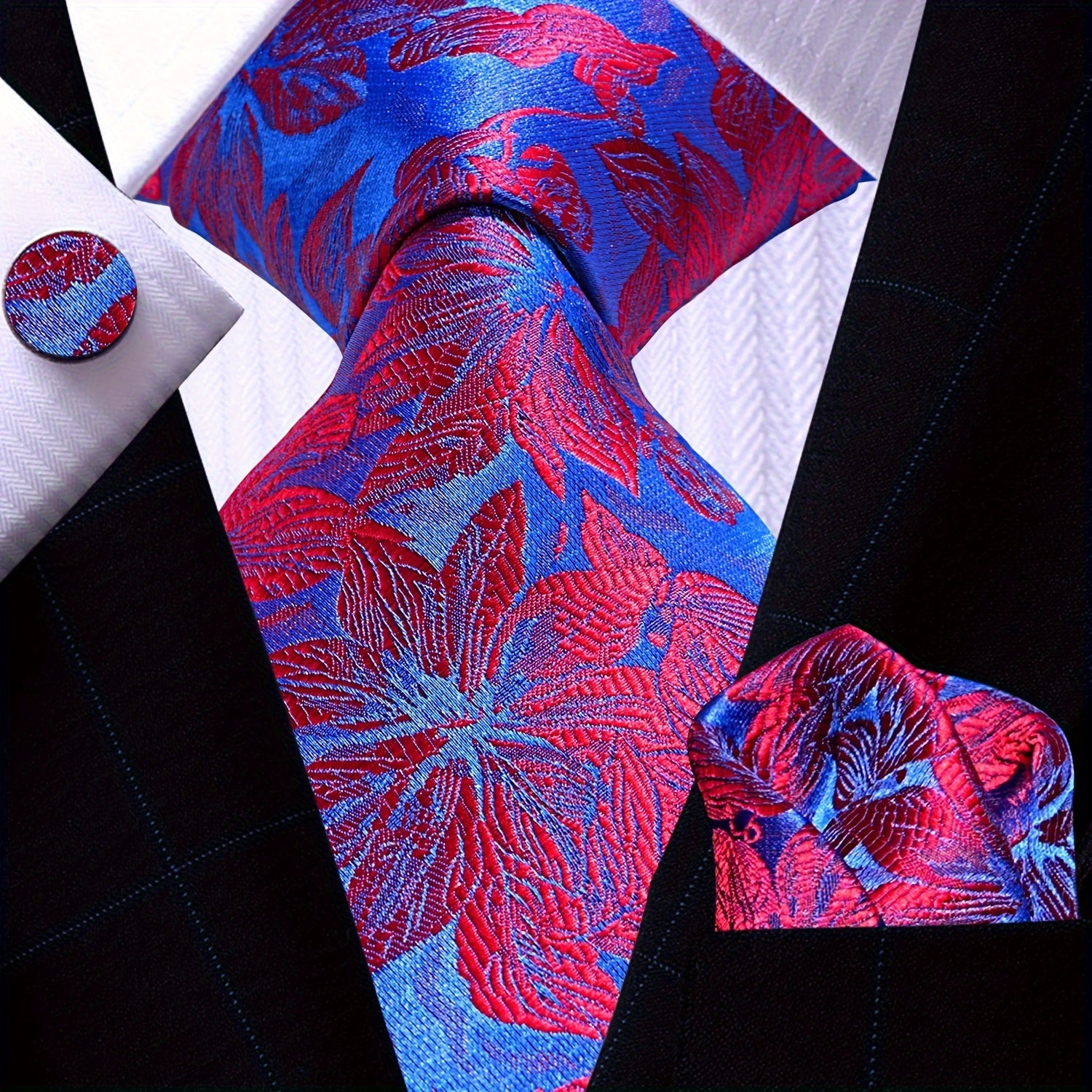 Men's Necktie Pocket Square Cufflinks Set for Wedding Business Party