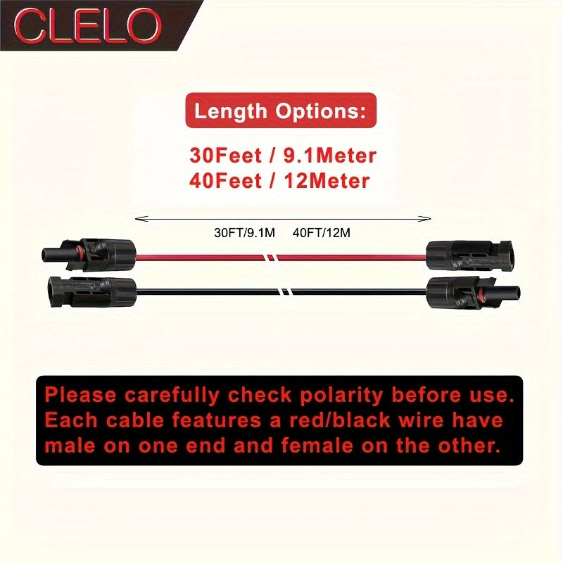 Cable de extensión para panel solar 14AWG 9.14M/12.19M para uso en autocaravanas y exterior