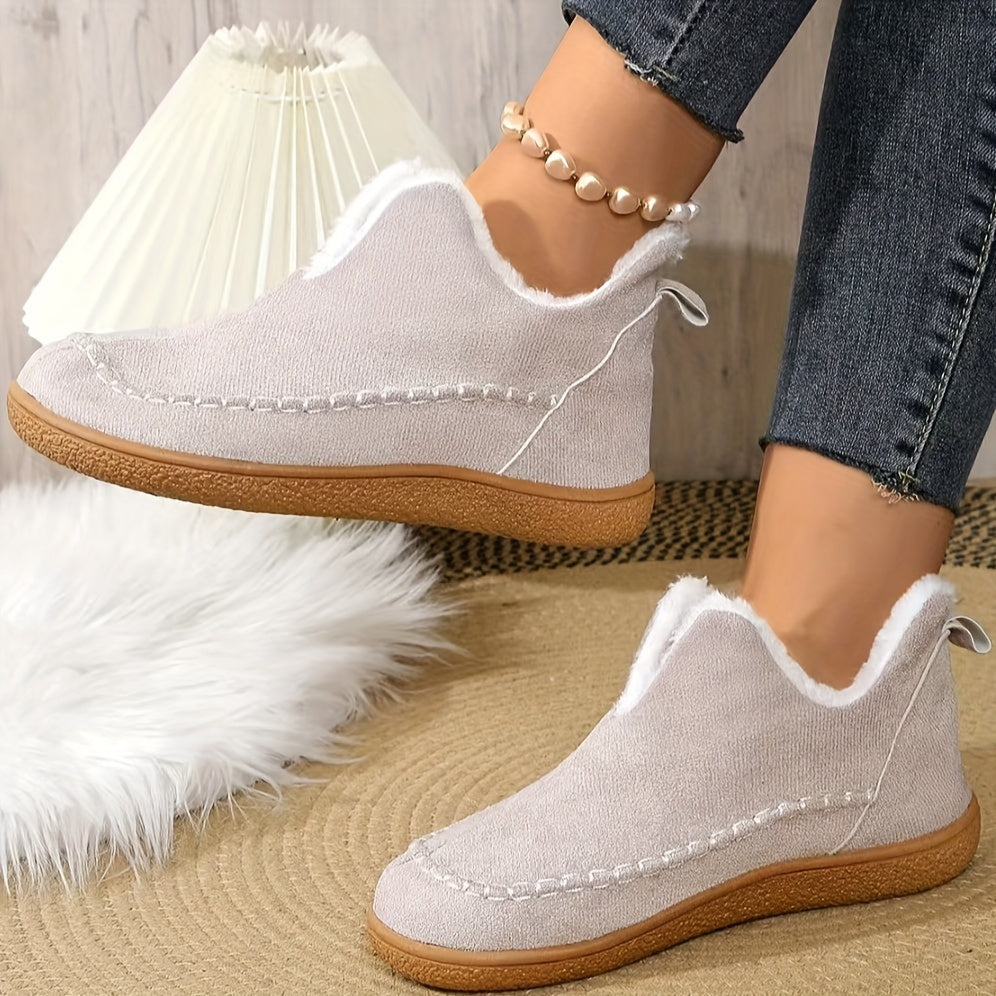 Women's Winter Fleece Lined Short Boots Rubber Sole Casual Slip-On