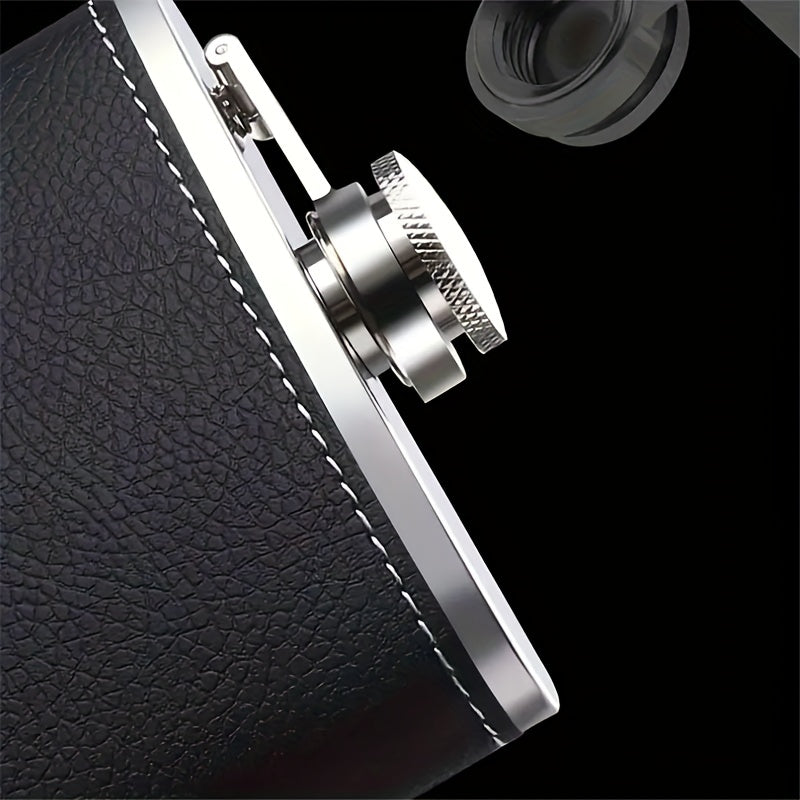 Black Leather Flask Gift Set 8oz and 30oz Stainless Steel with Cups and Chimney for Men and Women