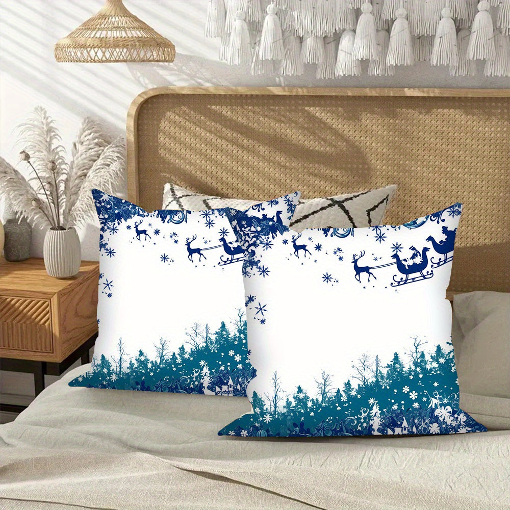 Set of 2 Blue Christmas Throw Pillows 45.72cm Square Polyester Decorative Cushions