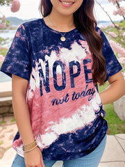 Plus Size NOPE Print T-Shirt Women Short Sleeve Crew Neck Casual Knit Fabric