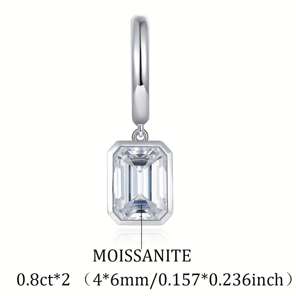 Sterling Silver Rectangular Stud Earrings 1.6ct Moissanite Hypoallergenic Bohemian Style