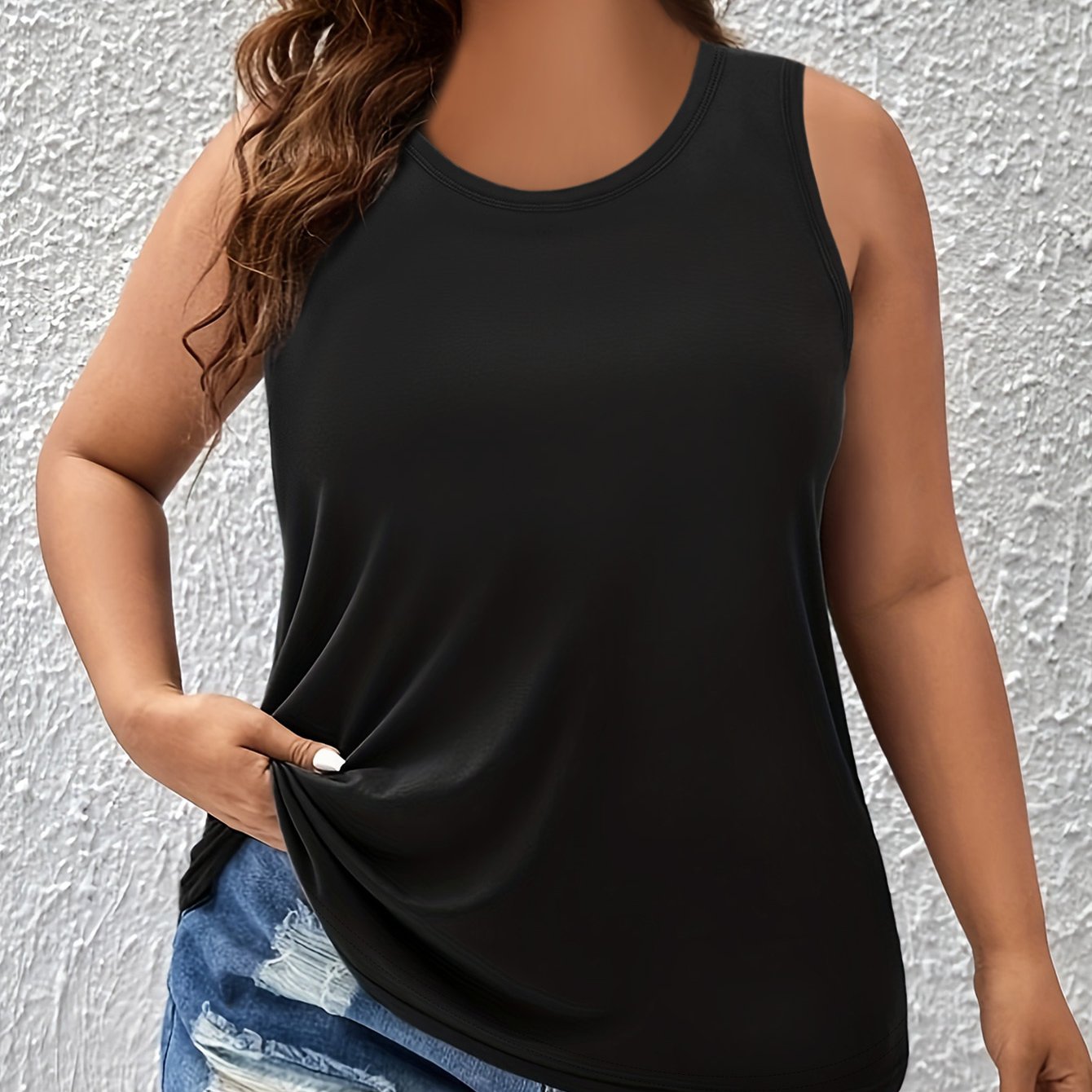 Women's Navy Blue Sleeveless Tank Top Polyester Casual Round Neck