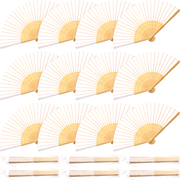 White Silk Hand Fan Set of 50 with Gift Bag for Weddings and Parties 23cm