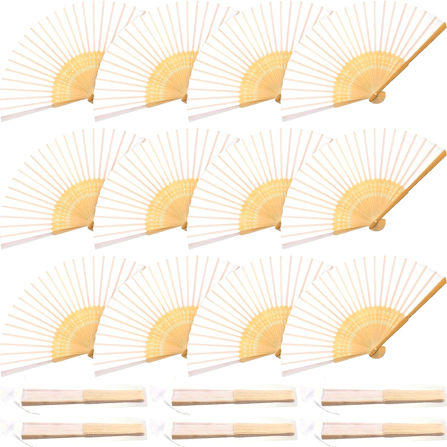 White Silk Hand Fan Set of 50 with Gift Bag for Weddings and Parties 23cm