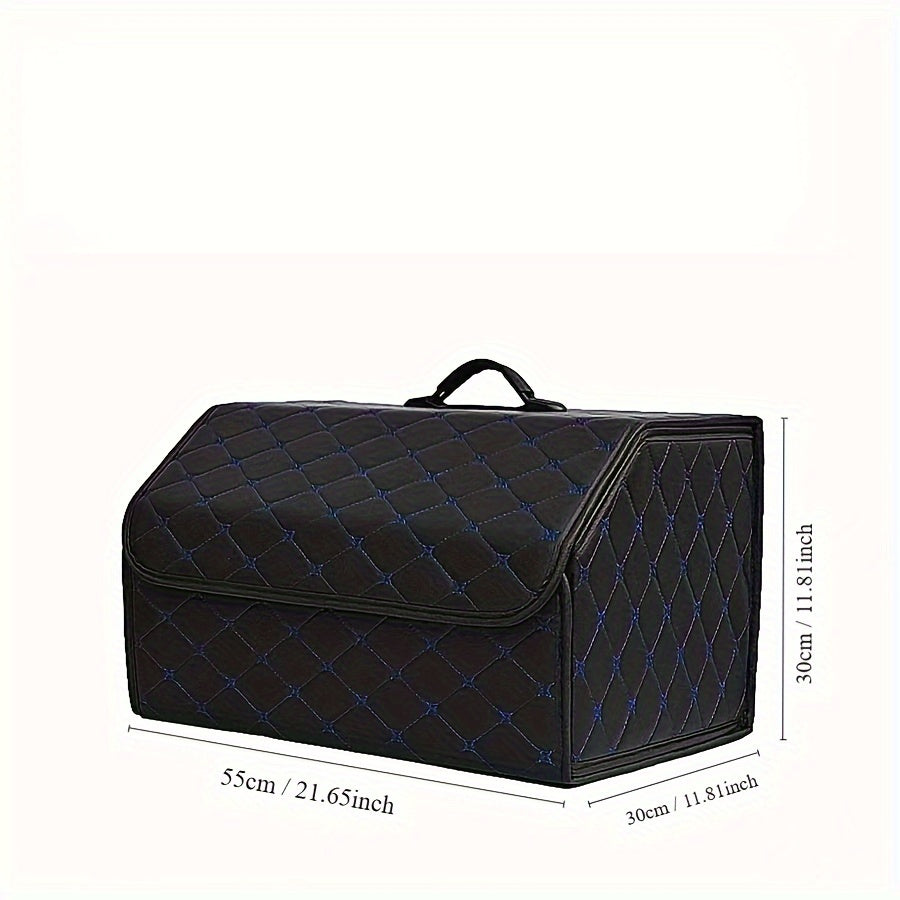 Black Quilted PU Leather Car Trunk Organizer for SUV Sedan Storage