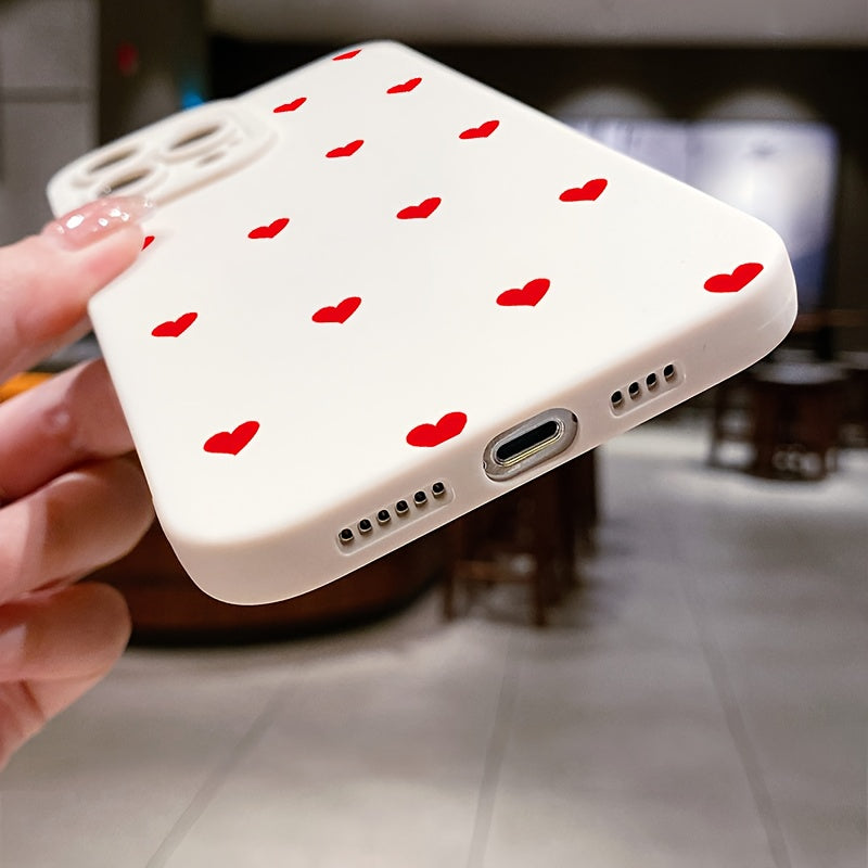 White and Red Heart TPU Phone Case for iPhone 6 to 16 Pro Max