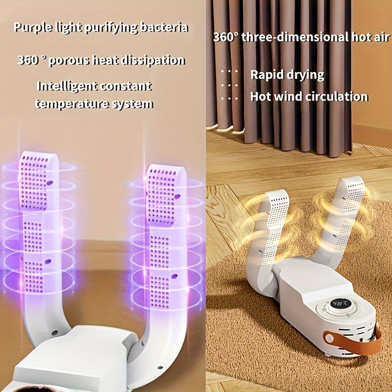 Portable Shoe Dryer with 3-Speed Timer for Travel Home and Outdoor Use