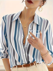Women's Striped Woven Polyester Shirt with Lapel Collar Long Sleeves Casual Spring Summer Fall