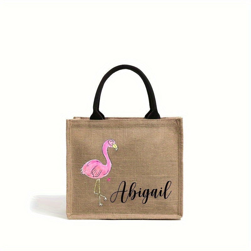 Large Flamingo Pattern Beach Bag with Monogram Tote for Summer Vacation