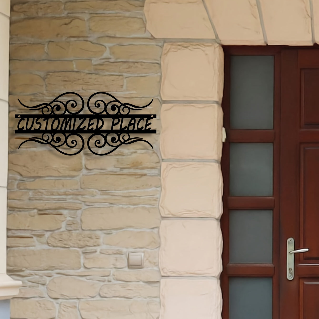 Qora po'latdan tayyorlangan dekorativ xush kelibsiz belgisi, eshik tutqichi, moslashtiriladigan metall kirish san'ati, verandaga va uy manziliga