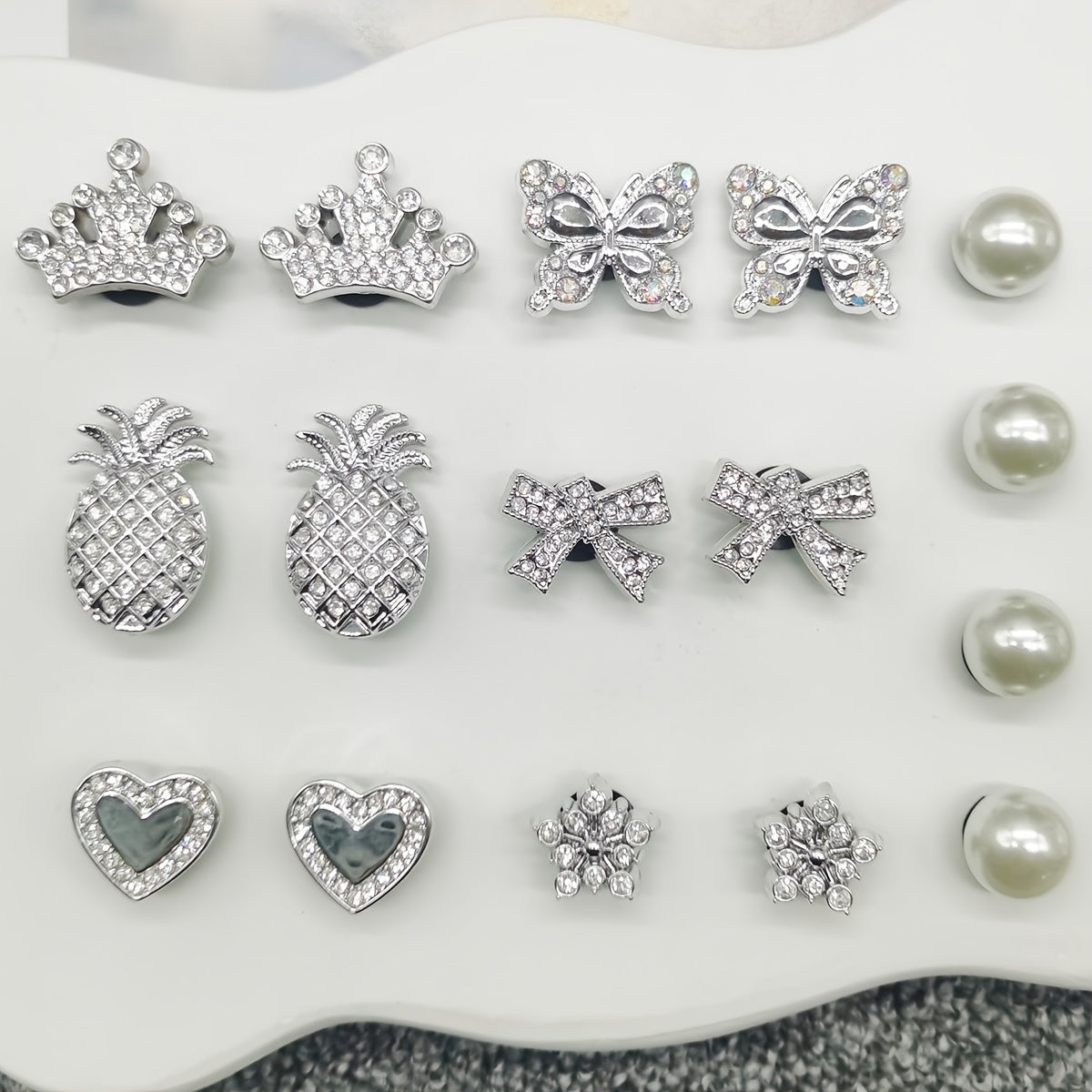 Women Shoe Charms 16pcs Rhinestone Pineapple Bow Snowflake Bead Decor