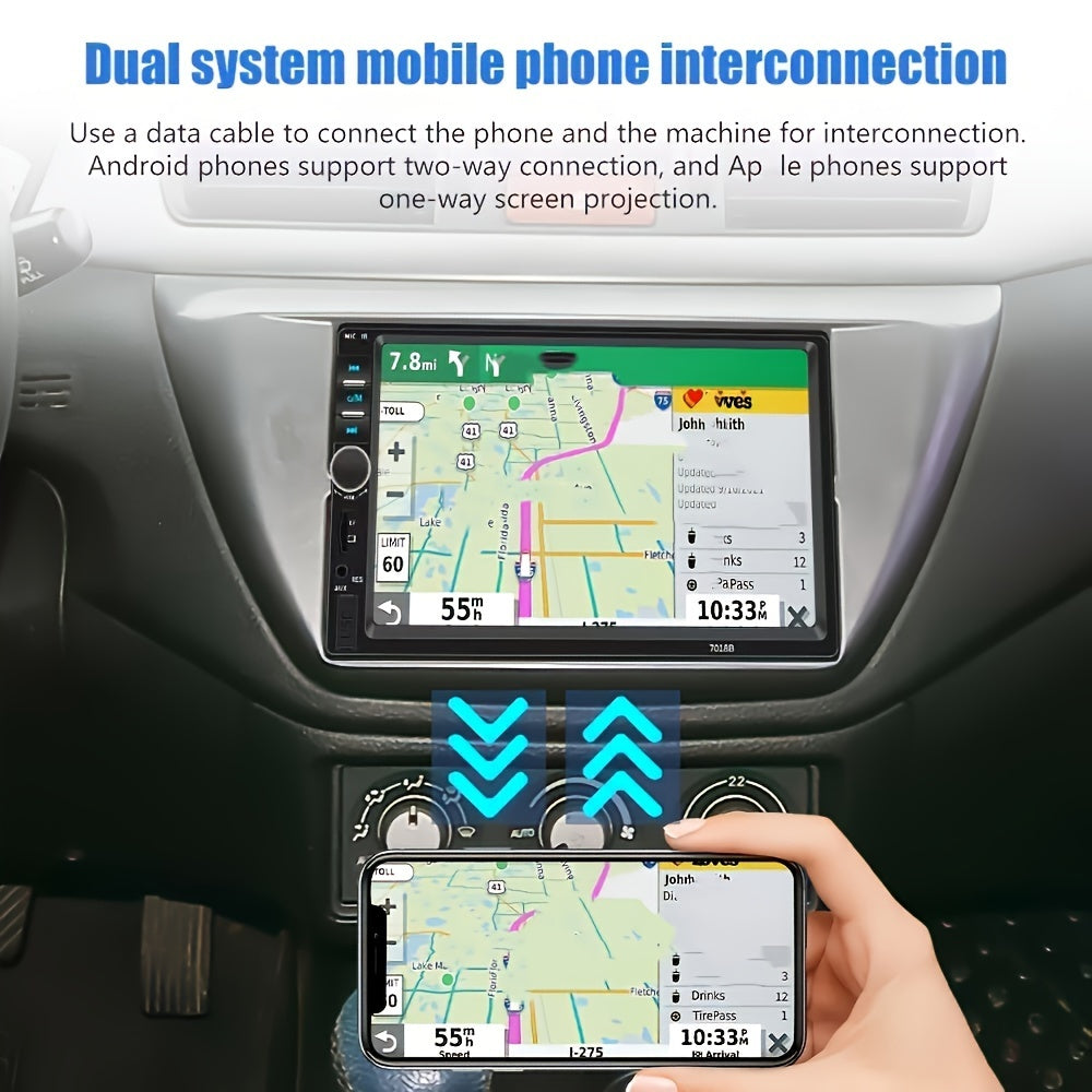 17.78cm Touch Screen Double Din Car Stereo with MP5 Player Wireless Hands-Free Mirror Link USB TF Aux