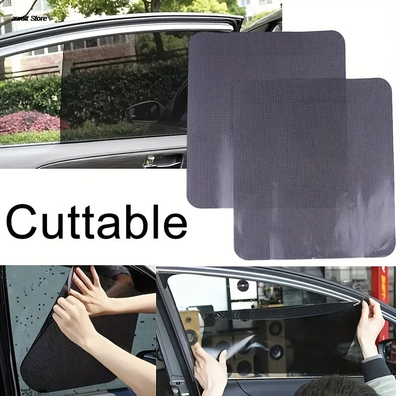 2-Pack Black Mesh Car Sun Shade Stickers UV Heat Blocker Plaid Window Decal