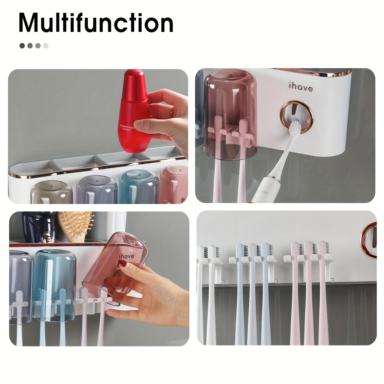 Wall-Mounted Bathroom Toothbrush Holder with Dispenser and Tumbler Set