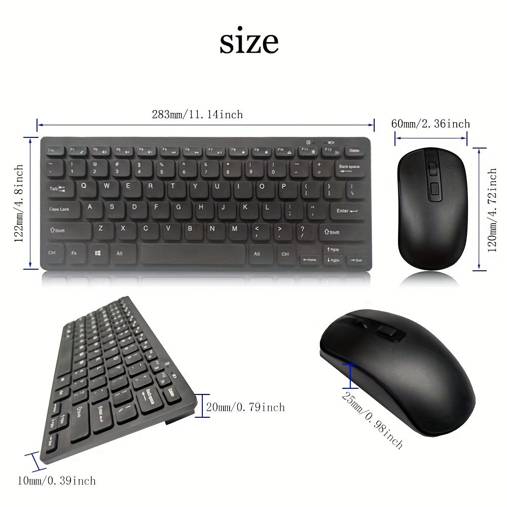 Ergonomic Wireless Keyboard and Mouse Set 2.4GHz Optical Slim ABS Battery-Free for PC