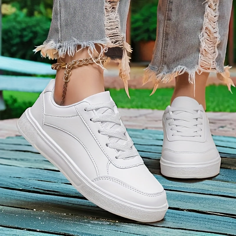 Women White Casual Sneakers Lightweight Lace-Up All-Season Athletic Shoes