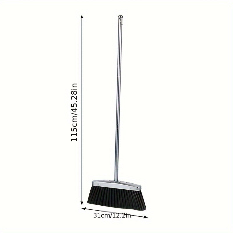 Stainless Steel Broom with Extra-Long Handle for Hard Floors and Outdoor Spaces