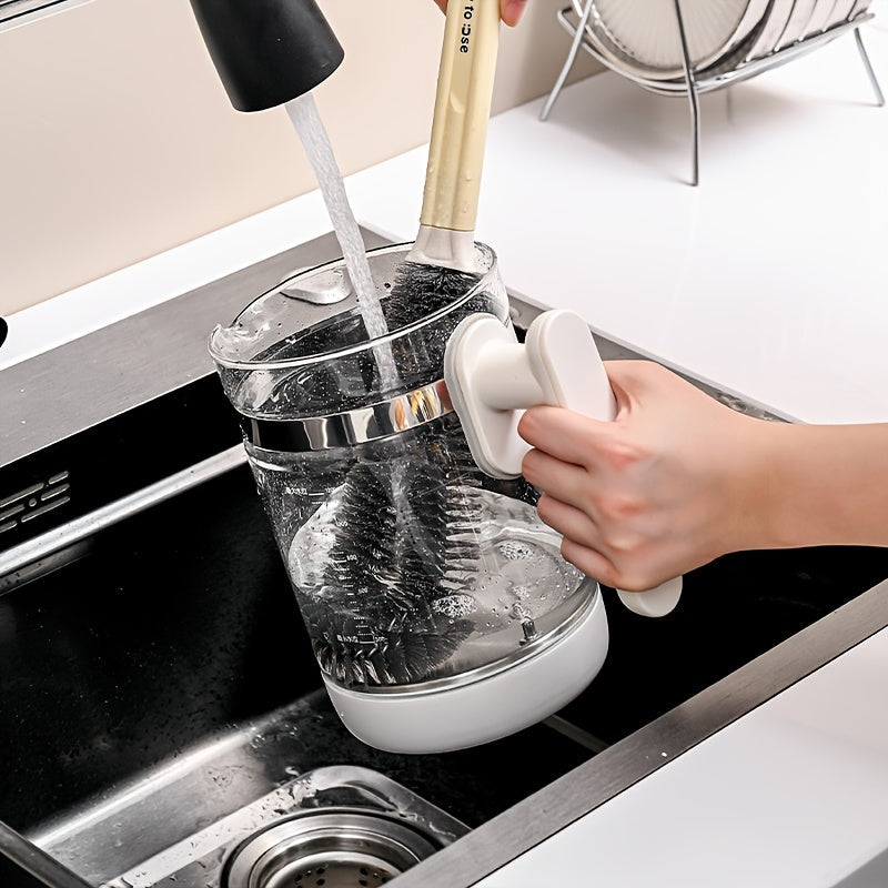 Long Handle Cup Brush and Tea Stain Remover, Durable Plastic Stainless Steel Kitchen Cleaning Tool