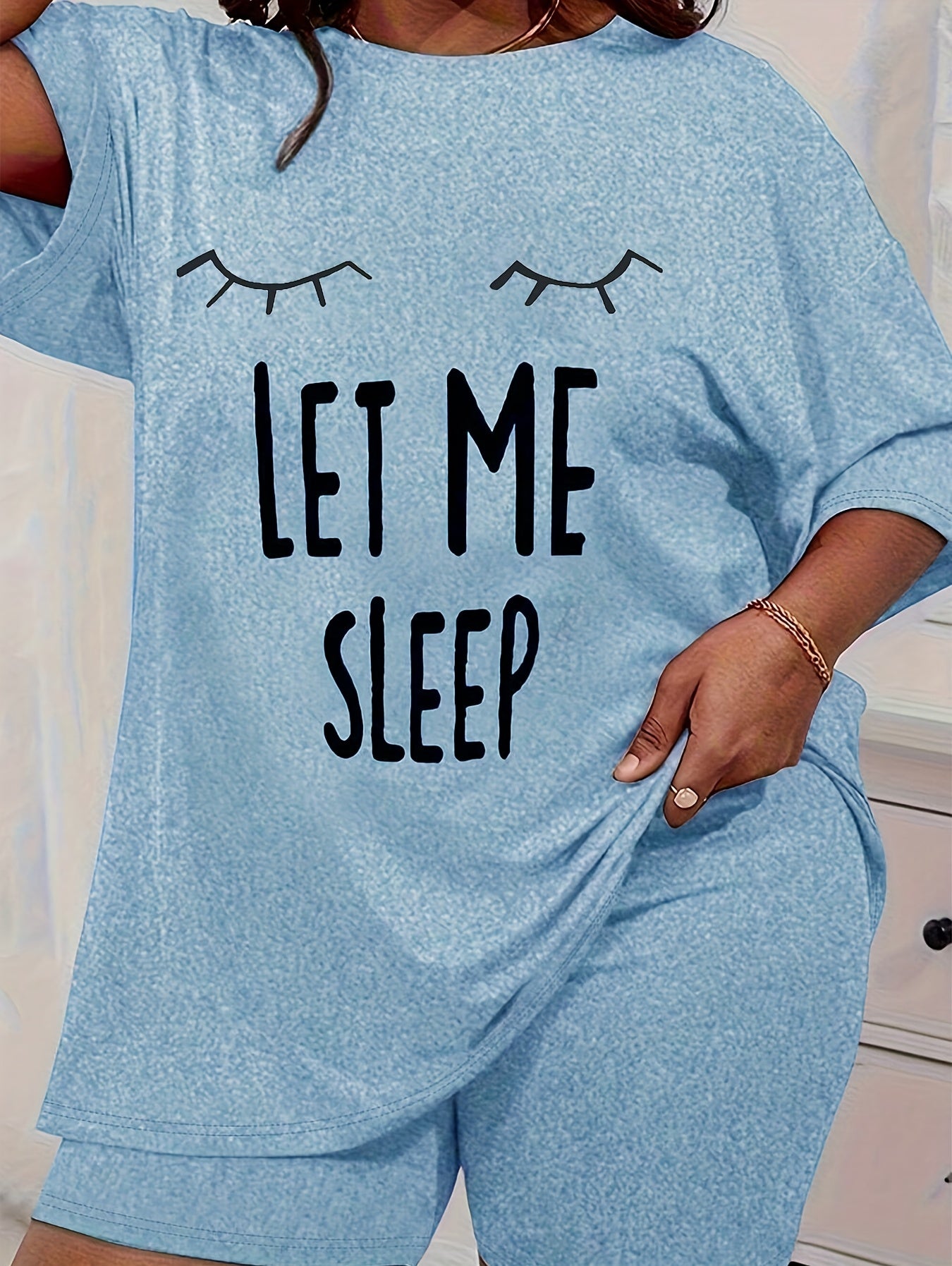 Plus Size Women’s Pajama Set Short Sleeve T-Shirt and Shorts Breathable Comfortable