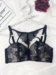 Women's Lace Lingerie Set with Medium Support Polyamide Jacquard Bra and Briefs