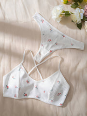 Floral Print Lingerie Set for Women with Cross Straps