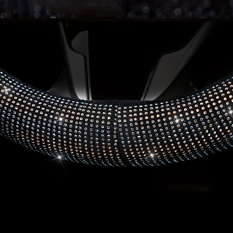 Sparkling Rhinestone Steering Wheel Cover 38cm Synthetic Fiber All-Season
