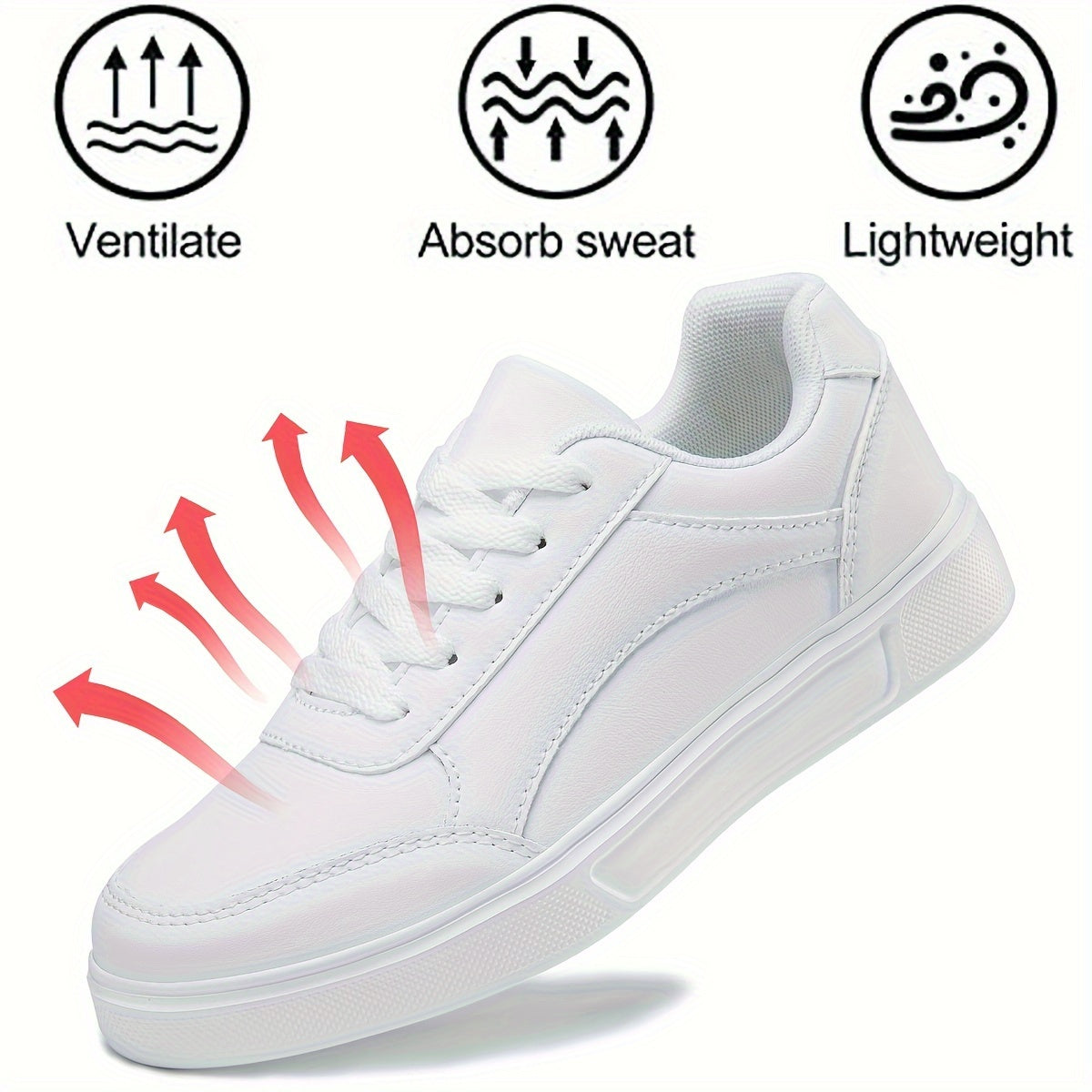 Women's White Casual Sneakers Lightweight Lace-Up Low-Top Round Toe