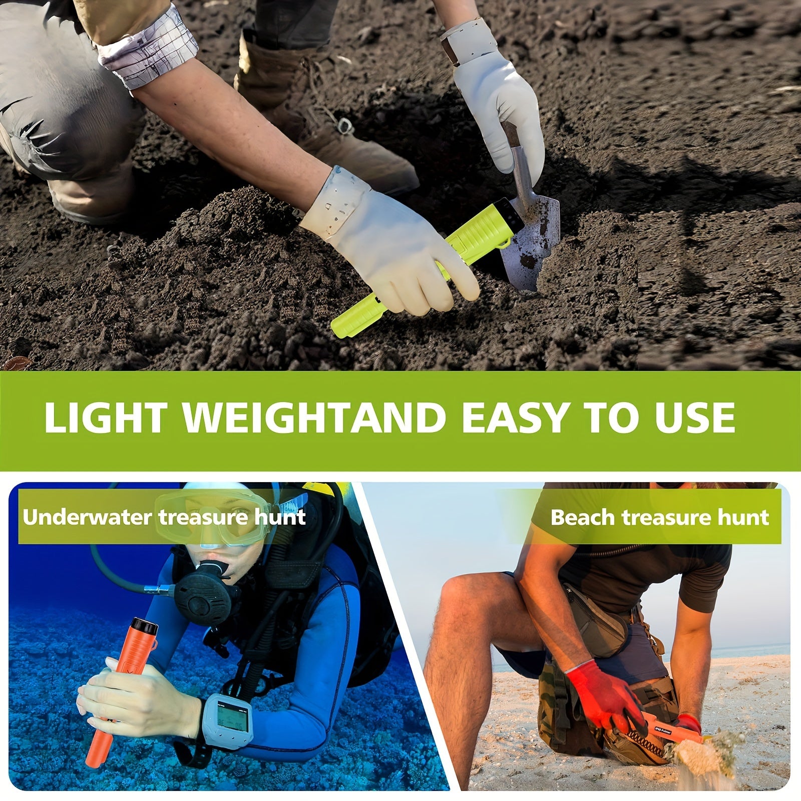 Handheld Metal Detector with High Sensitivity 360° Detection LED Light Vibration Audio Alerts Battery Operated